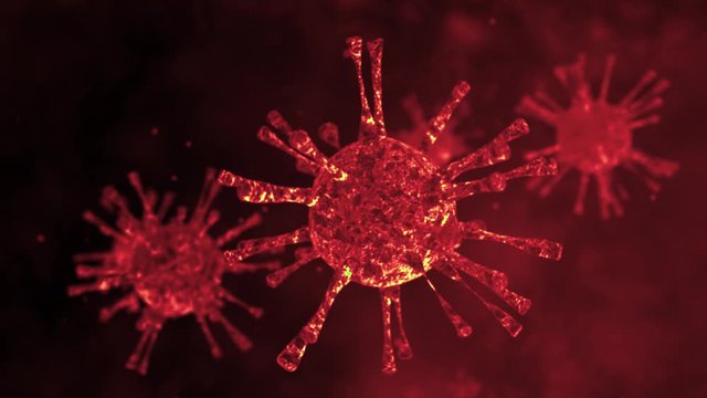 Realistic 3D animation of a COVID-19-like virus simulated to represent extreme magnification under a microscope
