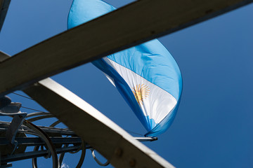 Argentinian flag waving from low angle