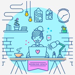 Colorful Workspace background Mono line Design