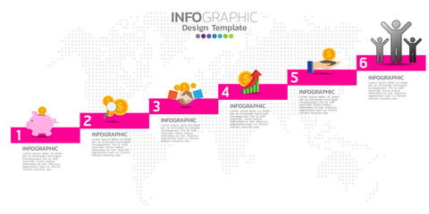 Timeline chart infographic template with 5 steps or options.