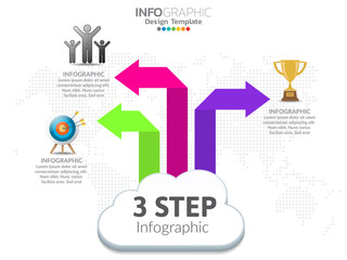 Timeline chart infographic template with 3 steps of arrows options.