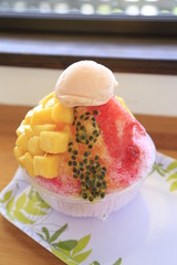 Colorful shaved Ice with fruits