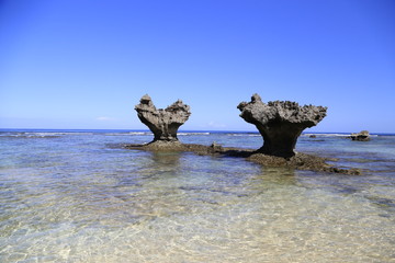Heart rocks on the beach in Okinawa, Japan