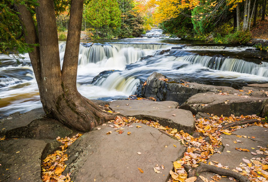 Autumn at Upper Bond Falls on the Ontonagon River in Michigan's Upper Peninsula.