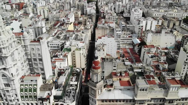 Aerial view of the houses and buildings around Palacio Barolo in Buenos Aires, Argentina
