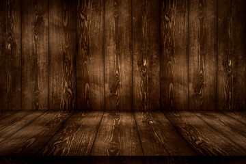 dark brown wood wall and floor in perspacetive view wooden room