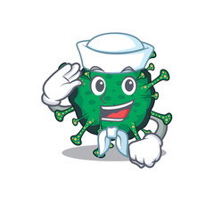 Cute bat coronavirus Sailor cartoon character wearing white hat