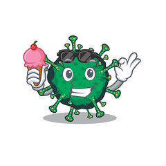 cartoon character of bat coronavirus holding an ice cream
