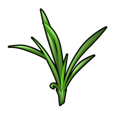 Green grass seedling isolated on white background. Vector cartoon close-up illustration.