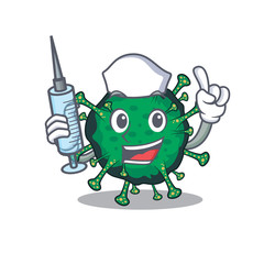 Friendly nurse of bat coronavirus mascot design holding syringe
