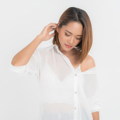 Fototapeta premium Beautiful young asian fashion white shirt.