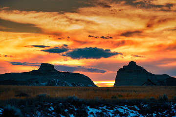 Dramatic sunset clouds over Scottsbluff national Monument