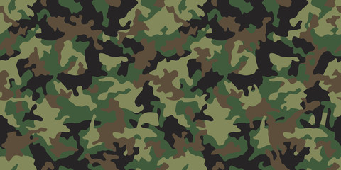 Green camouflage seamless pattern. Vector camo military backgound. Fabric textile print tamplate. - obrazy, fototapety, plakaty