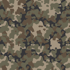 Green seamless camouflage pattern background. Army clothing style. Forest masking military camo. Vector texture. 