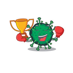 Happy face of boxing winner bat coronavirus in mascot design style