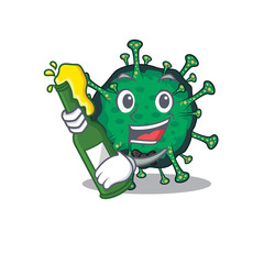 Bat coronavirus with bottle of beer mascot cartoon style