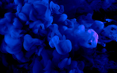 Fototapeta premium Cool trending screensaver. Blue watercolor ink in water on a black background.