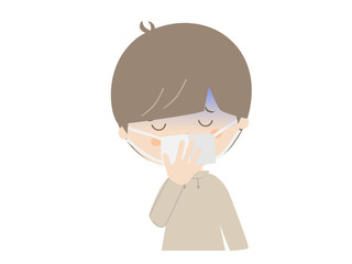 A boy looking sick wearing a mask