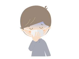 A boy looking sick wearing a mask