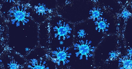 Coronavirus cells COVID-19 Infectious disease. Fast transmission of disease. High concentration of coronavirus. 3D rendering 3D illustration