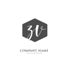 Handwritten initial letter Z V ZV for identity and logo. Vector logo template with handwriting and signature style.