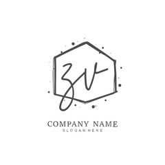 Handwritten initial letter Z V ZV for identity and logo. Vector logo template with handwriting and signature style.