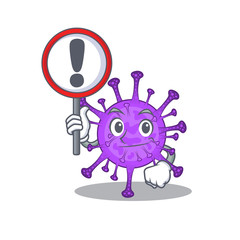 Cheerful cartoon style of bovine coronavirus holding a sign