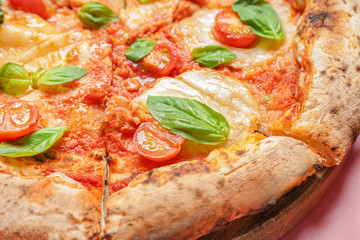 Delicious pizza Margherita, closeup view