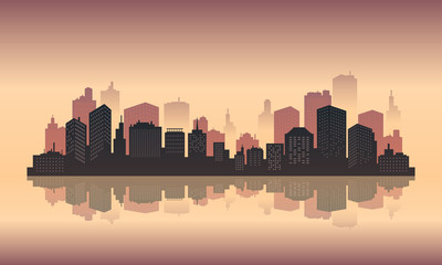 Obraz na płótnie Canvas Silhouette of downtown with scenery beautiful lake.