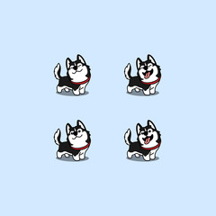 Cute siberian husky dog cartoon set, vector illustration © Totostarkk9456