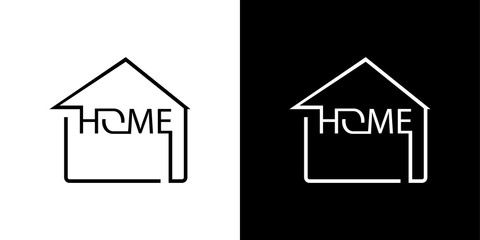 abstract vector house logo in minimal linear style on white and black background