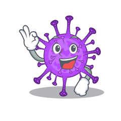 Bovine coronavirus cartoon character design style making an Okay gesture