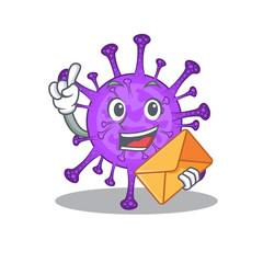 Cute face bovine coronavirus mascot design with envelope