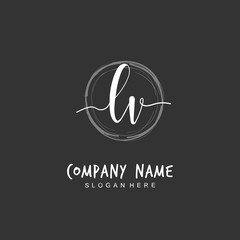 Handwritten initial letter L V ,  for identity and logo. Vector logo template with handwriting and signature style.