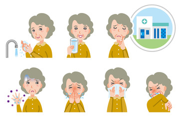 体調不良のおばあさんのイラスト　病気の予防