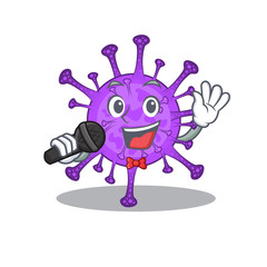 Cute bovine coronavirus sings a song with a microphone