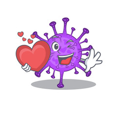 A romantic cartoon design of bovine coronavirus holding heart