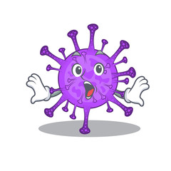 A cartoon character of bovine coronavirus making a surprised gesture