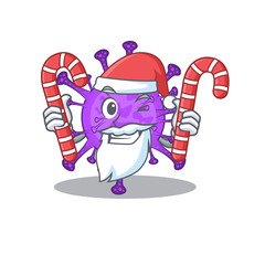 Fototapeta premium Friendly bovine coronavirus in Santa Cartoon character having candies