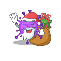 Santa bovine coronavirus Cartoon character design with box of gift
