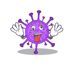 A picture of crazy face bovine coronavirus mascot design style