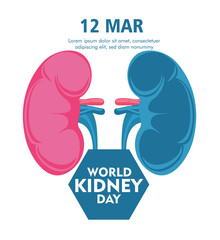 Illustration Of World Kidney Day Poster Or Banner Background.Kidney care logo design. Urology vector design. World kidney day logotype