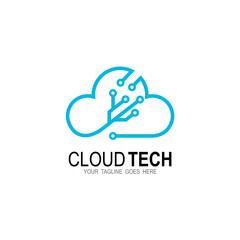 Cloud logo with line design technology, Abstract logo