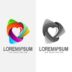 Play logo with love design illustration, Audio logo, Heart icon