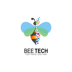 Bee logo and pixel icon technology, Bee logo with line design, Animal icon