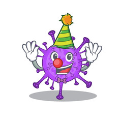 Cute and Funny Clown bovine coronavirus cartoon character mascot style