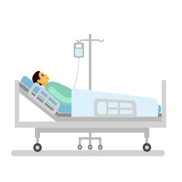 A sick man is in medical bed on a drip. Patient is in hospital concept  vector illustration on white background. Stock Vector | Adobe Stock