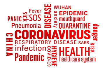 Illustration of a keyword cloud with red text - Coronavirus