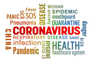 Illustration of a keyword cloud with colorful text - Coronavirus