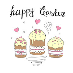 Set of Easter cakes or sweet bread or Paska. Simple hand drawn illustration. Traditional orthodox food in cartoon style for spring, holiday, greeting card